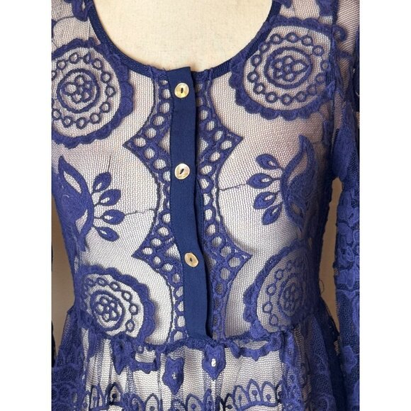 Jen's Pirate Booty Free People Dress Women Small Purple Crochet Lace El Sol Mini - Picture 7 of 11